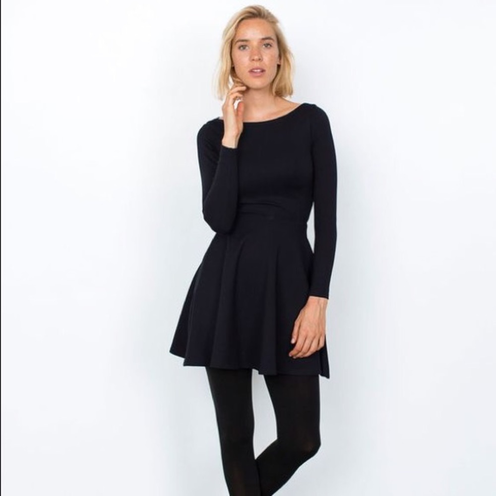 Black Ponte Long Sleeve Skater Dress